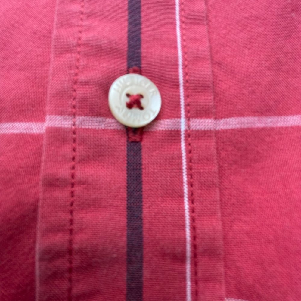 Tommy Hilfiger Short Sleeved Red Check Buttoned Down Shirt Size L - Picture 5 of 8